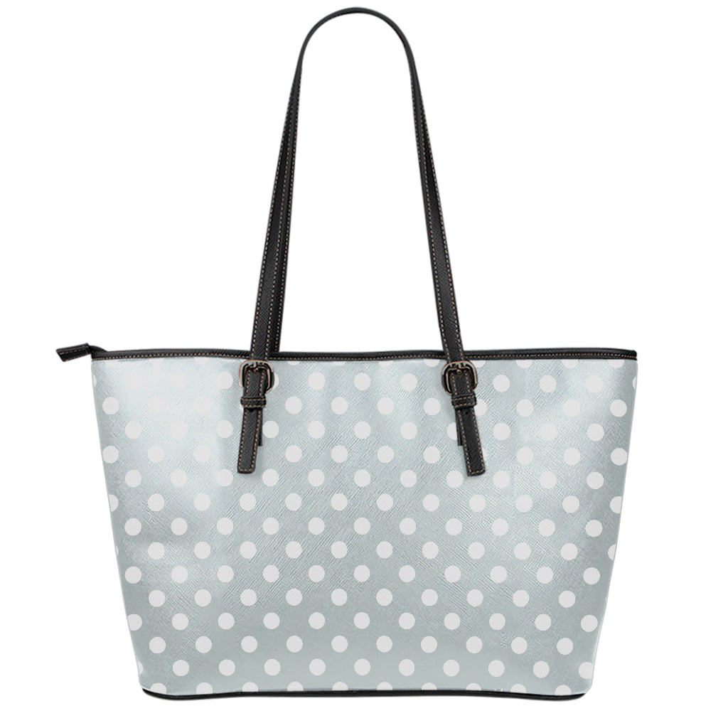 Grey And White Polka Dot Pattern Print Leather Tote Bag