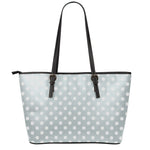 Grey And White Polka Dot Pattern Print Leather Tote Bag