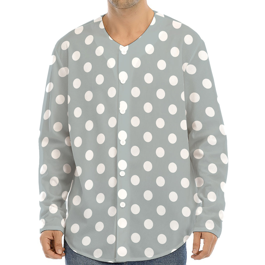 Grey And White Polka Dot Pattern Print Long Sleeve Baseball Jersey