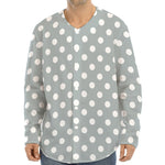 Grey And White Polka Dot Pattern Print Long Sleeve Baseball Jersey
