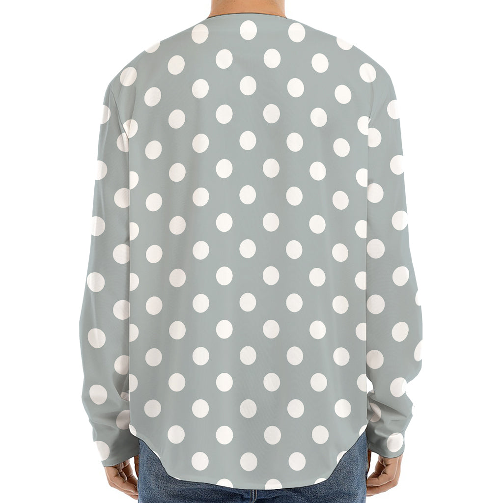 Grey And White Polka Dot Pattern Print Long Sleeve Baseball Jersey