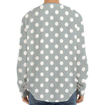 Grey And White Polka Dot Pattern Print Long Sleeve Baseball Jersey