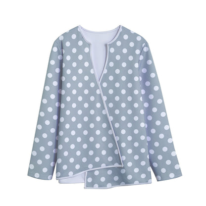 Grey And White Polka Dot Pattern Print Long Sleeve Short Coat