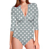 Grey And White Polka Dot Pattern Print Long Sleeve Swimsuit