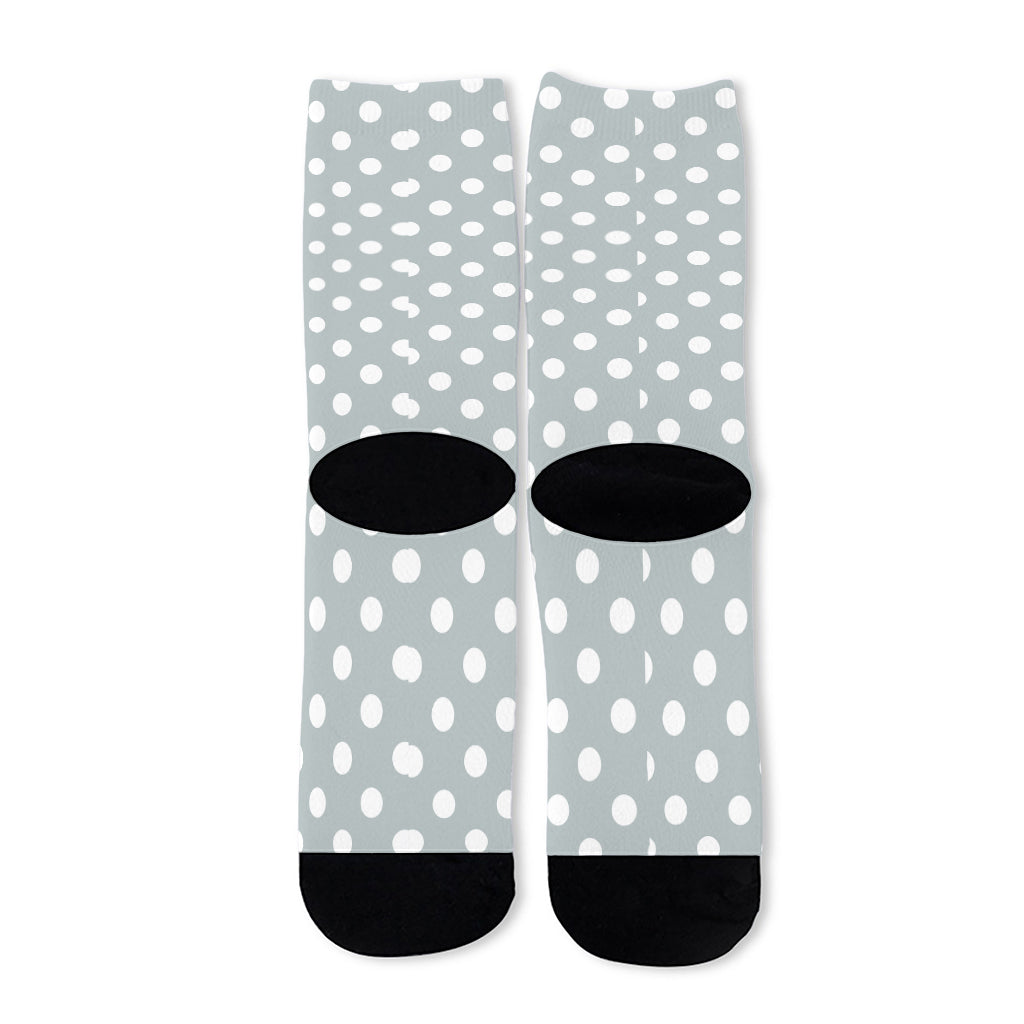Grey And White Polka Dot Pattern Print Long Socks