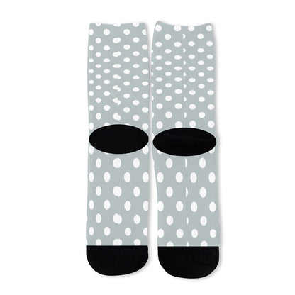 Grey And White Polka Dot Pattern Print Long Socks