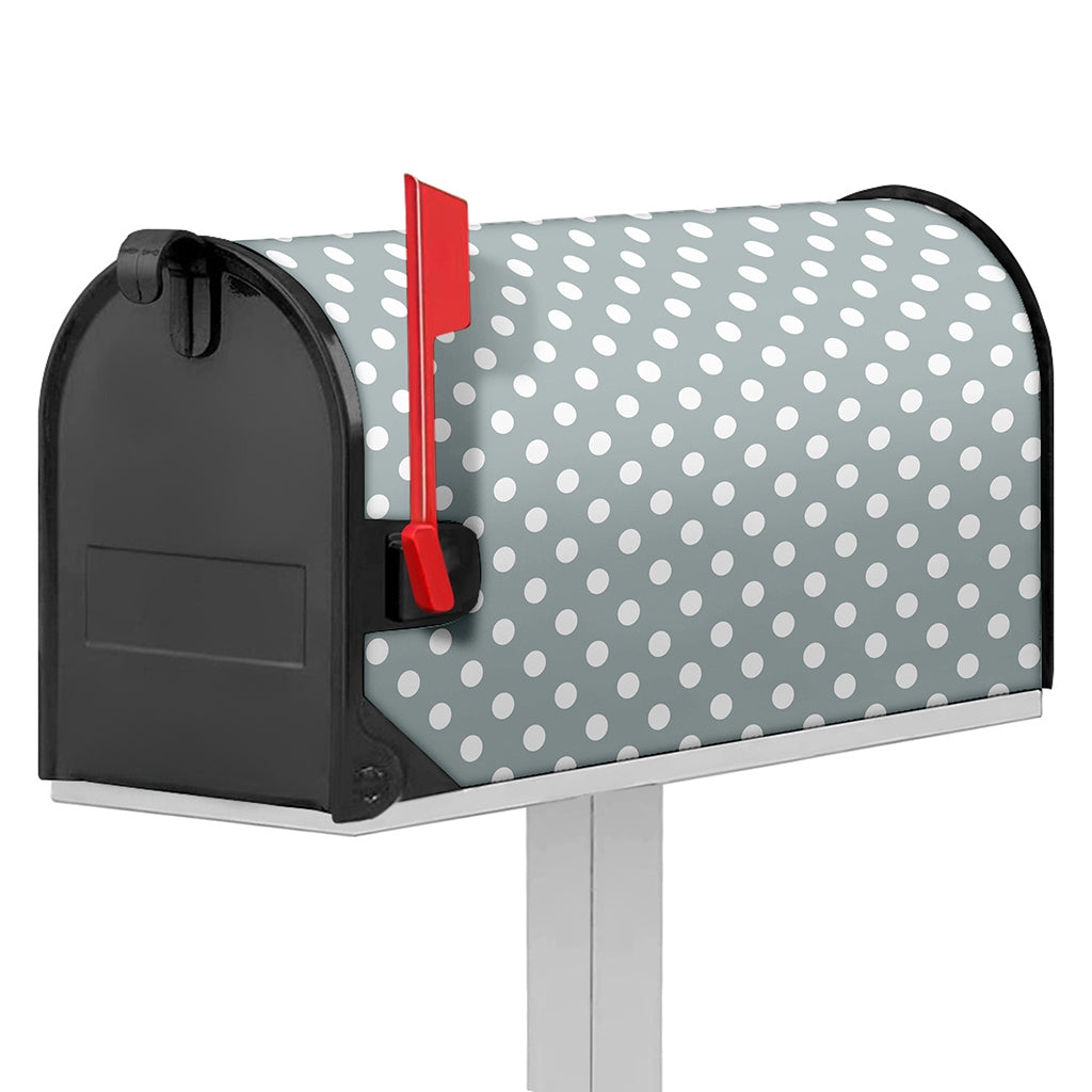 Grey And White Polka Dot Pattern Print Mailbox Cover