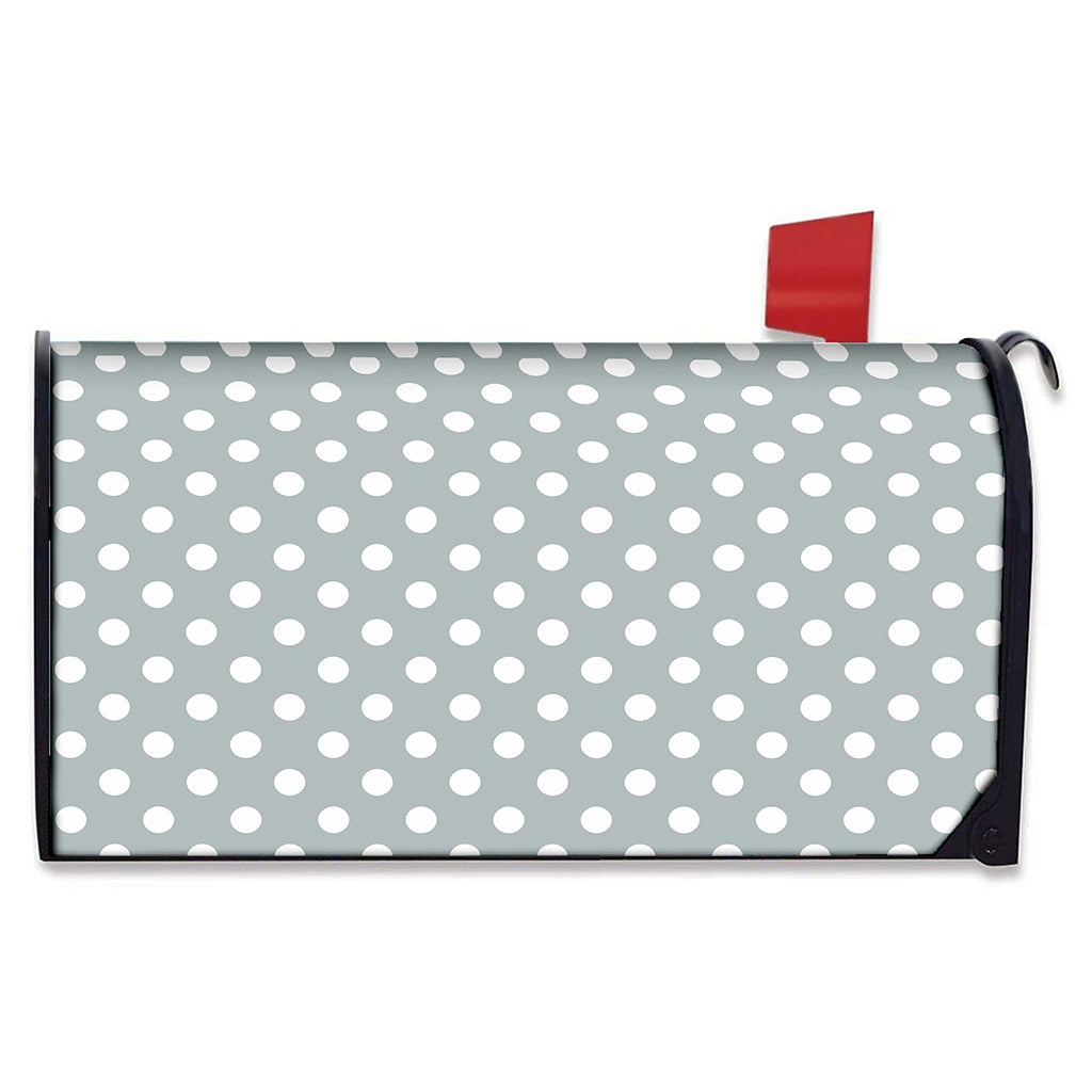 Grey And White Polka Dot Pattern Print Mailbox Cover