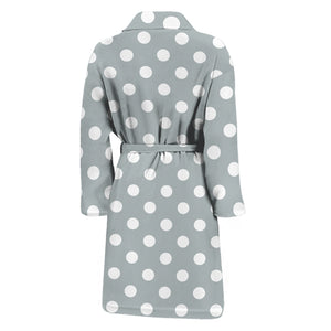 Grey And White Polka Dot Pattern Print Men's Bathrobe