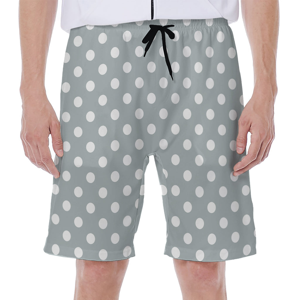 Grey And White Polka Dot Pattern Print Men's Beach Shorts