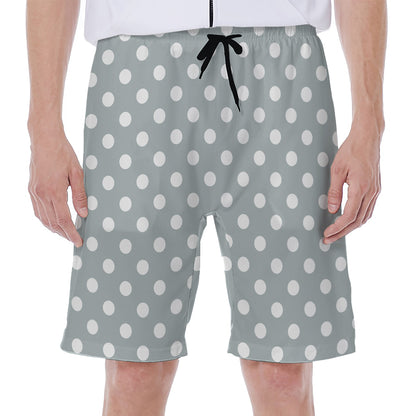 Grey And White Polka Dot Pattern Print Men's Beach Shorts