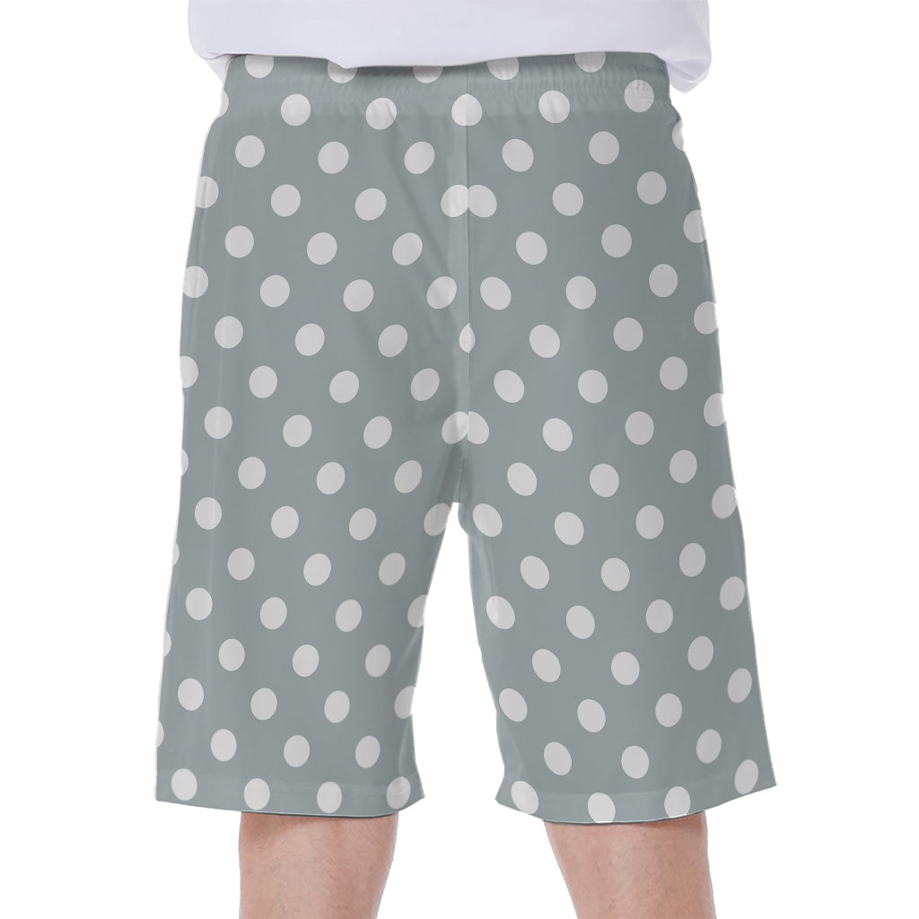 Grey And White Polka Dot Pattern Print Men's Beach Shorts