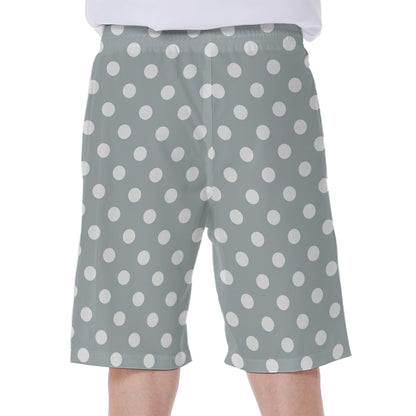 Grey And White Polka Dot Pattern Print Men's Beach Shorts