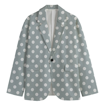 Grey And White Polka Dot Pattern Print Men's Blazer