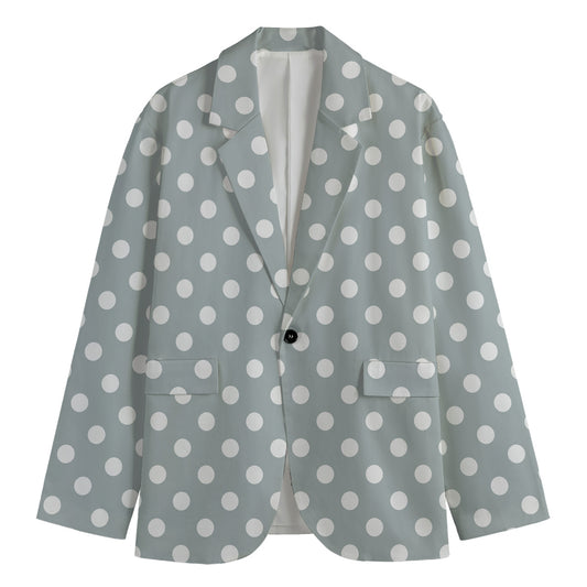 Grey And White Polka Dot Pattern Print Men's Blazer