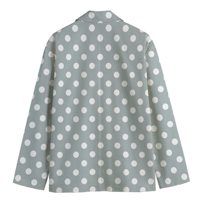 Grey And White Polka Dot Pattern Print Men's Blazer