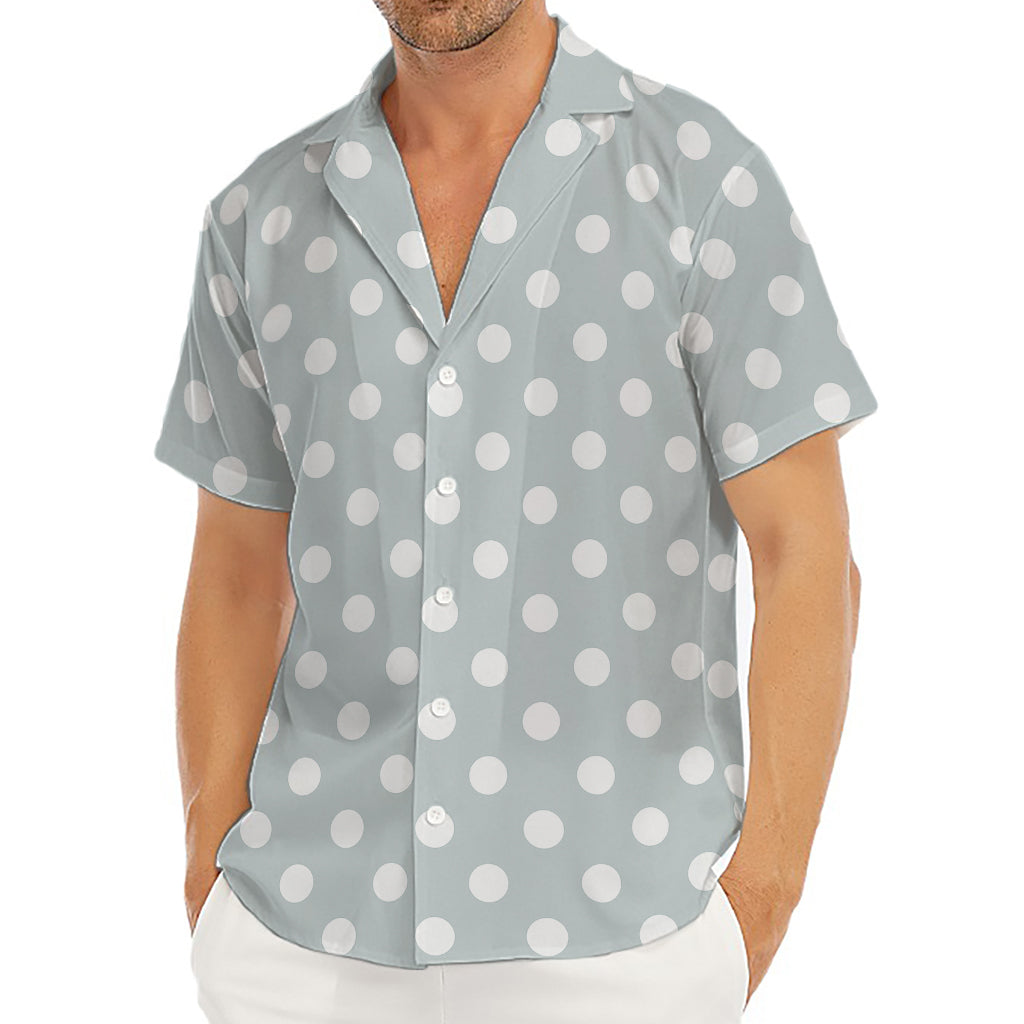 Grey And White Polka Dot Pattern Print Men's Deep V-Neck Shirt