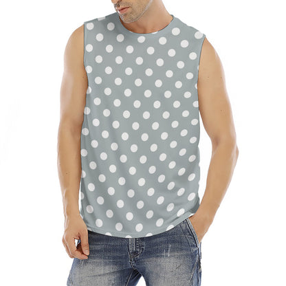 Grey And White Polka Dot Pattern Print Men's Fitness Tank Top