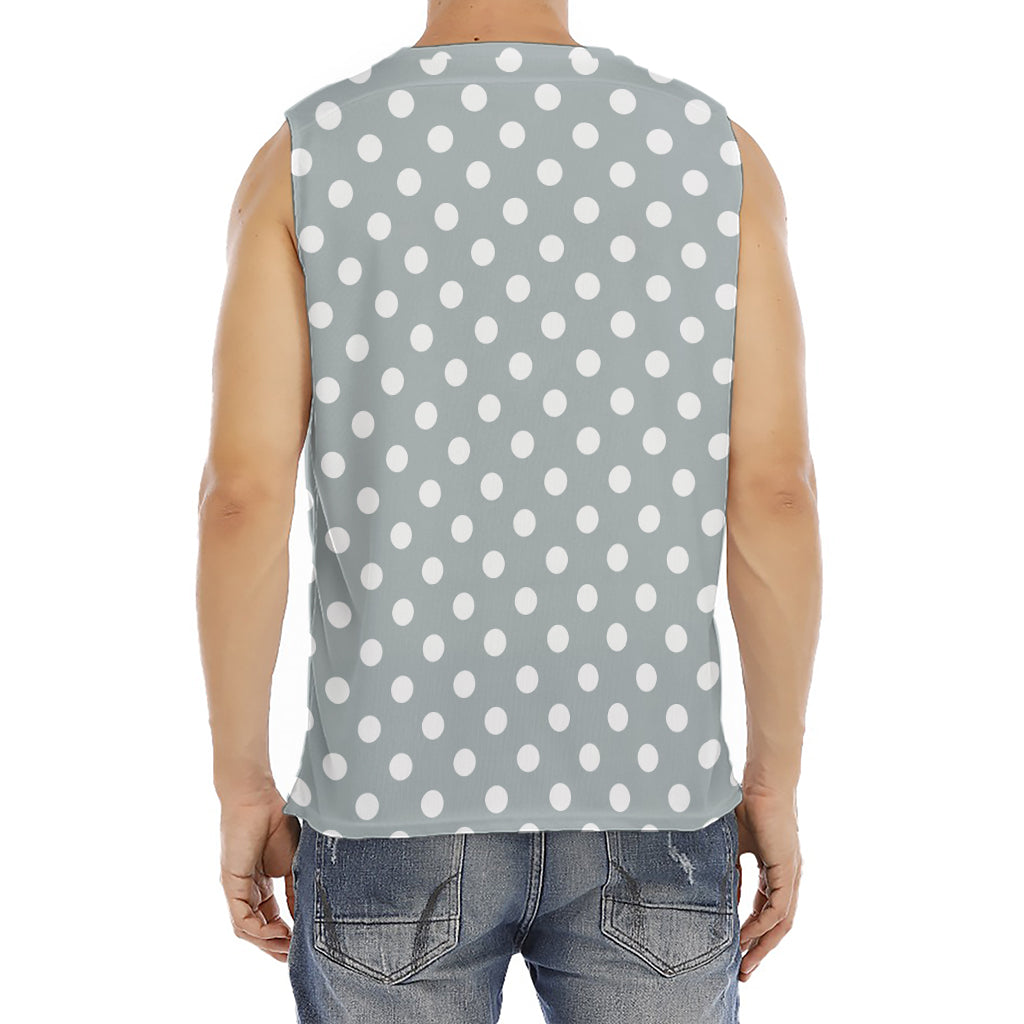 Grey And White Polka Dot Pattern Print Men's Fitness Tank Top