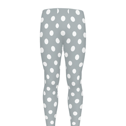 Grey And White Polka Dot Pattern Print Men's leggings