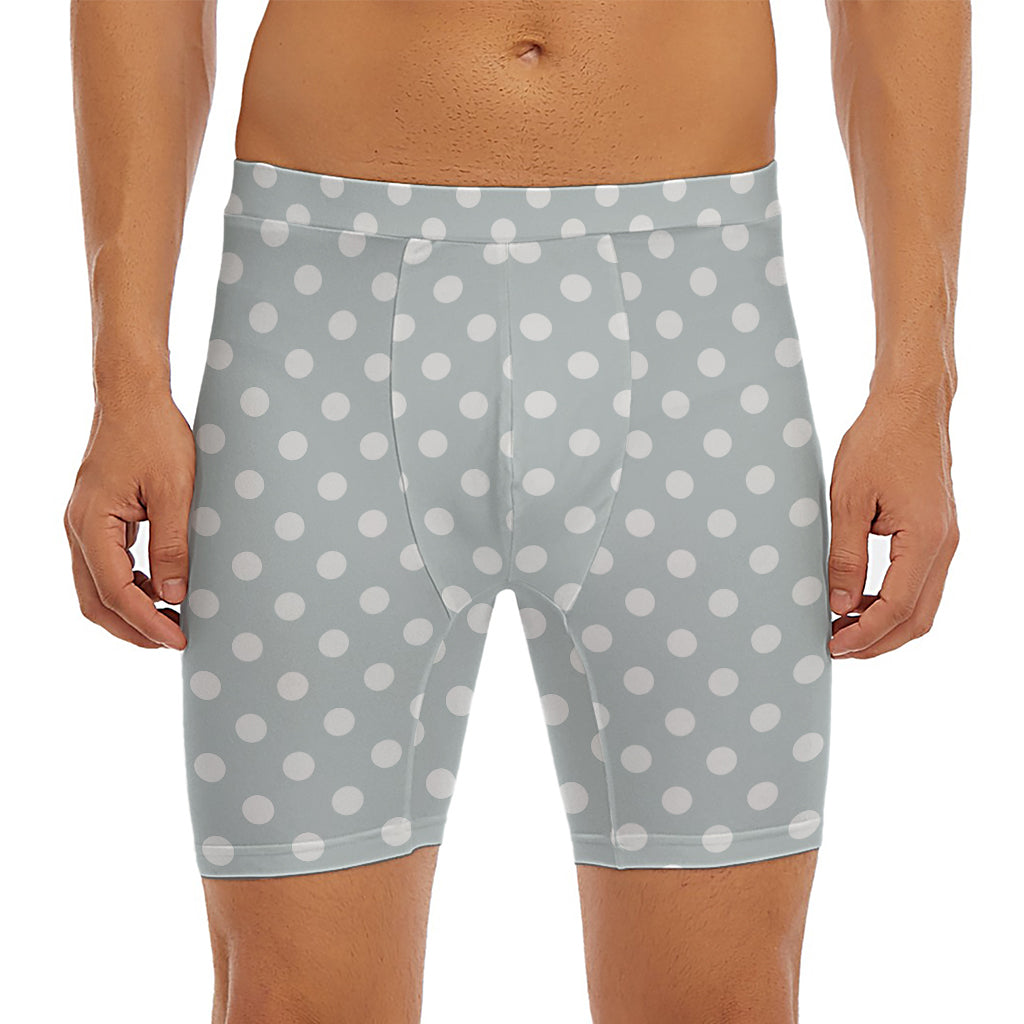 Grey And White Polka Dot Pattern Print Men's Long Boxer Briefs