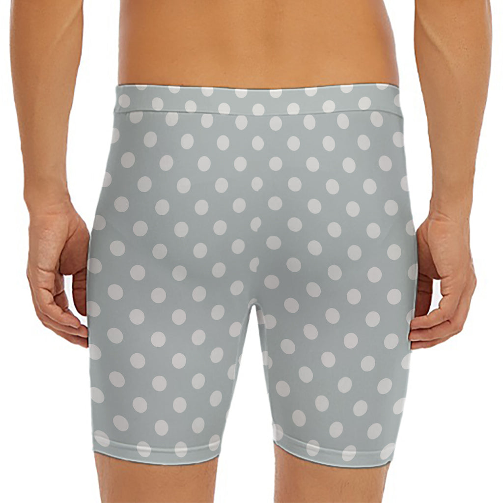 Grey And White Polka Dot Pattern Print Men's Long Boxer Briefs