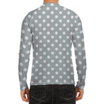 Grey And White Polka Dot Pattern Print Men's Long Sleeve Rash Guard