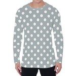 Grey And White Polka Dot Pattern Print Men's Long Sleeve T-Shirt