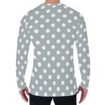 Grey And White Polka Dot Pattern Print Men's Long Sleeve T-Shirt