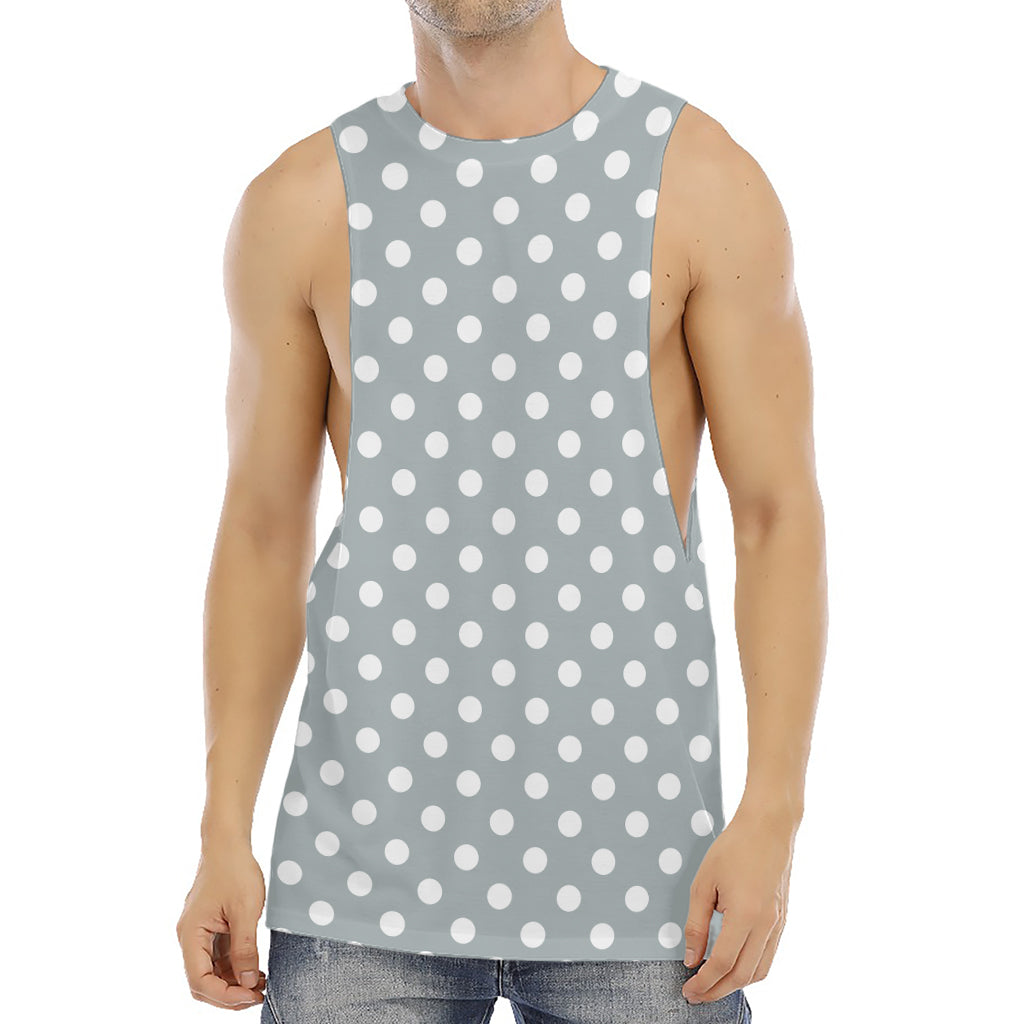 Grey And White Polka Dot Pattern Print Men's Muscle Tank Top