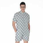 Grey And White Polka Dot Pattern Print Men's Rompers