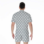 Grey And White Polka Dot Pattern Print Men's Rompers