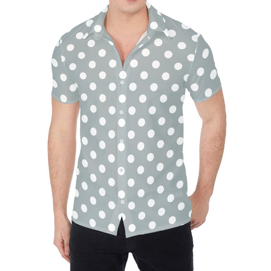 Grey And White Polka Dot Pattern Print Men's Shirt