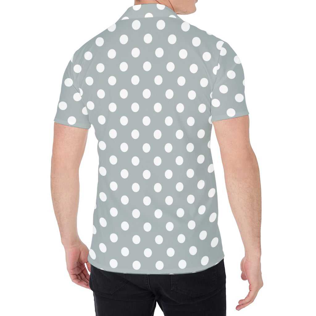Grey And White Polka Dot Pattern Print Men's Shirt