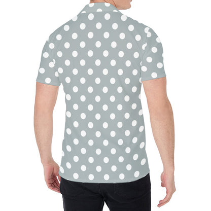 Grey And White Polka Dot Pattern Print Men's Shirt