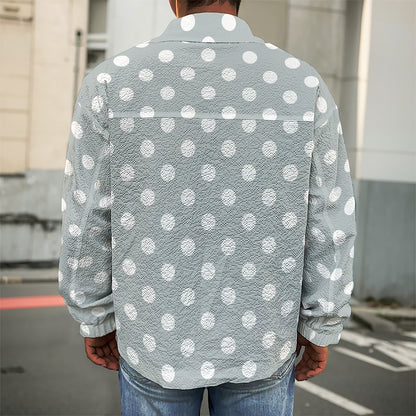 Grey And White Polka Dot Pattern Print Men's Shirt Jacket