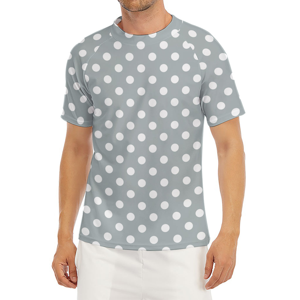 Grey And White Polka Dot Pattern Print Men's Short Sleeve Rash Guard