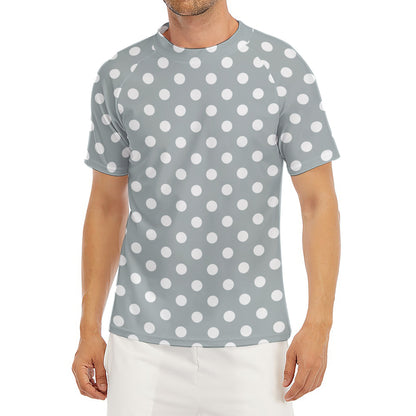 Grey And White Polka Dot Pattern Print Men's Short Sleeve Rash Guard