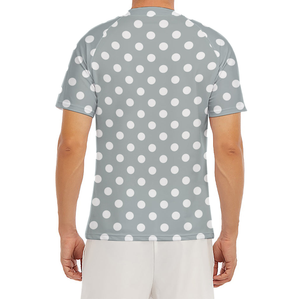 Grey And White Polka Dot Pattern Print Men's Short Sleeve Rash Guard