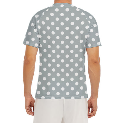 Grey And White Polka Dot Pattern Print Men's Short Sleeve Rash Guard