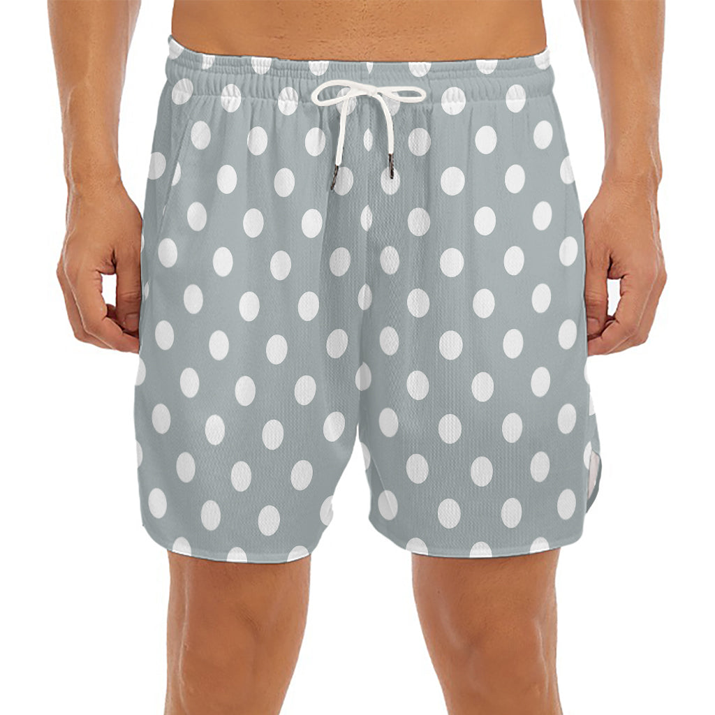 Grey And White Polka Dot Pattern Print Men's Split Running Shorts