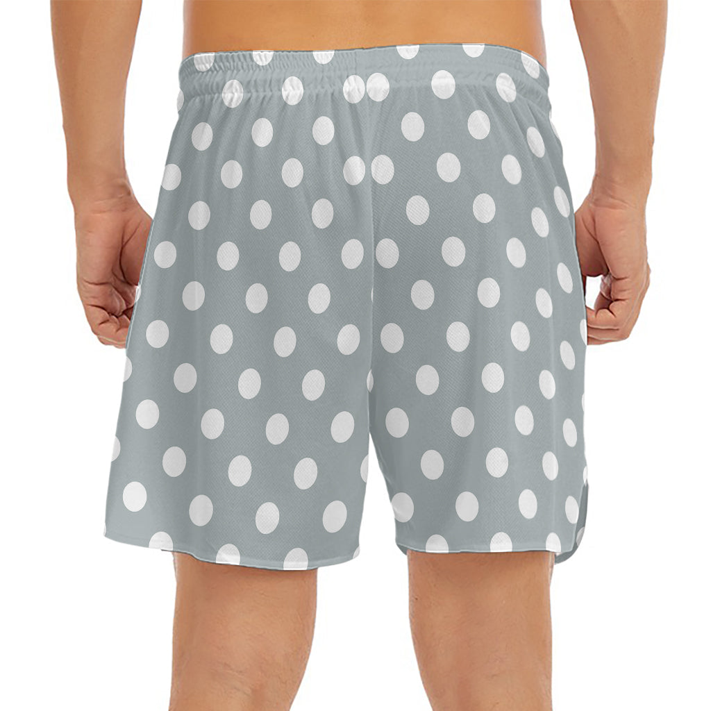 Grey And White Polka Dot Pattern Print Men's Split Running Shorts