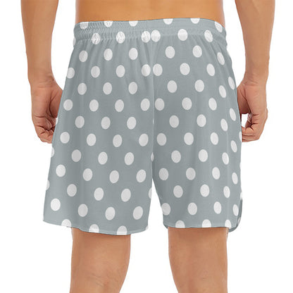 Grey And White Polka Dot Pattern Print Men's Split Running Shorts