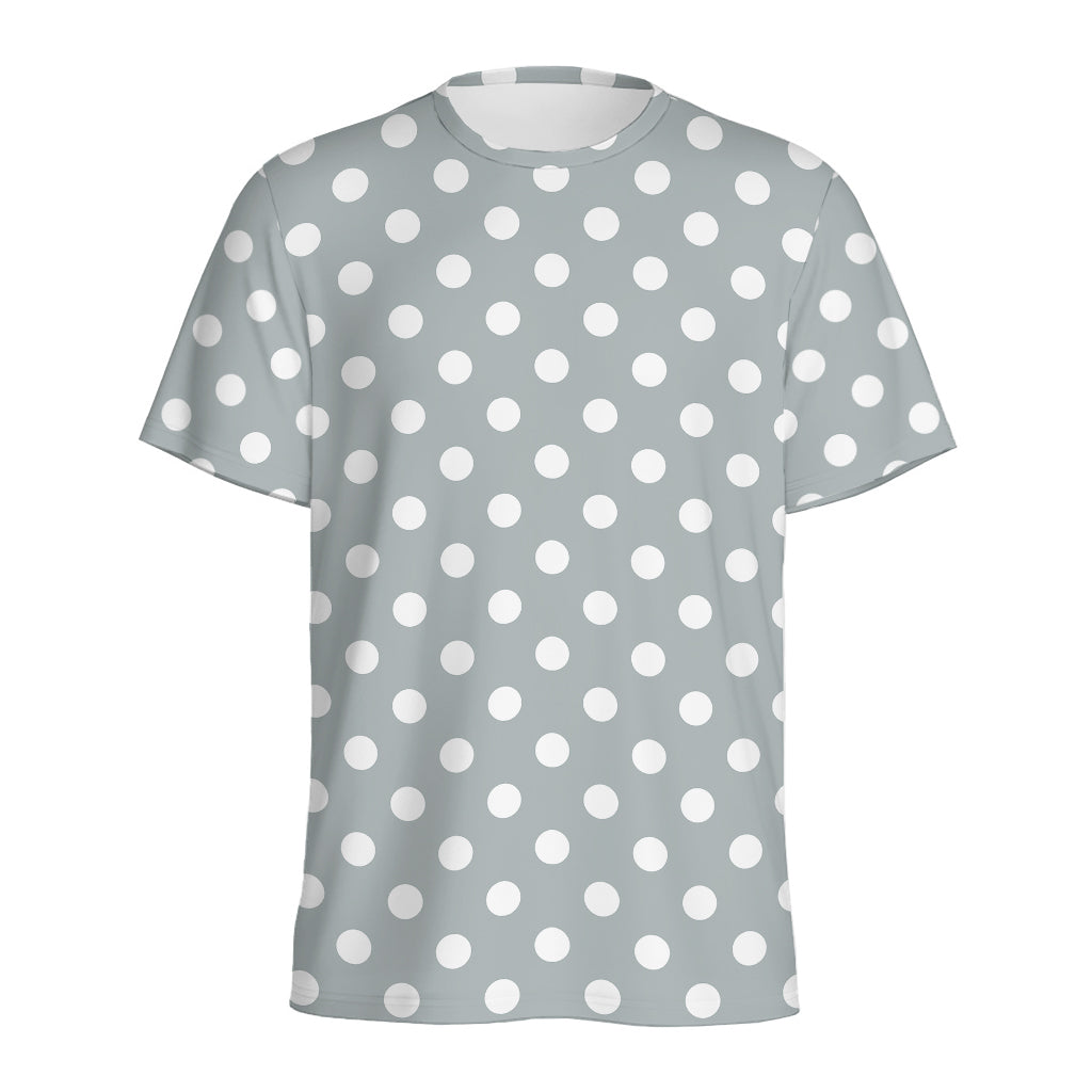 Grey And White Polka Dot Pattern Print Men's Sports T-Shirt