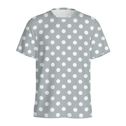 Grey And White Polka Dot Pattern Print Men's Sports T-Shirt