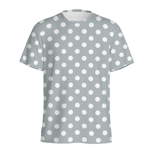Grey And White Polka Dot Pattern Print Men's Sports T-Shirt
