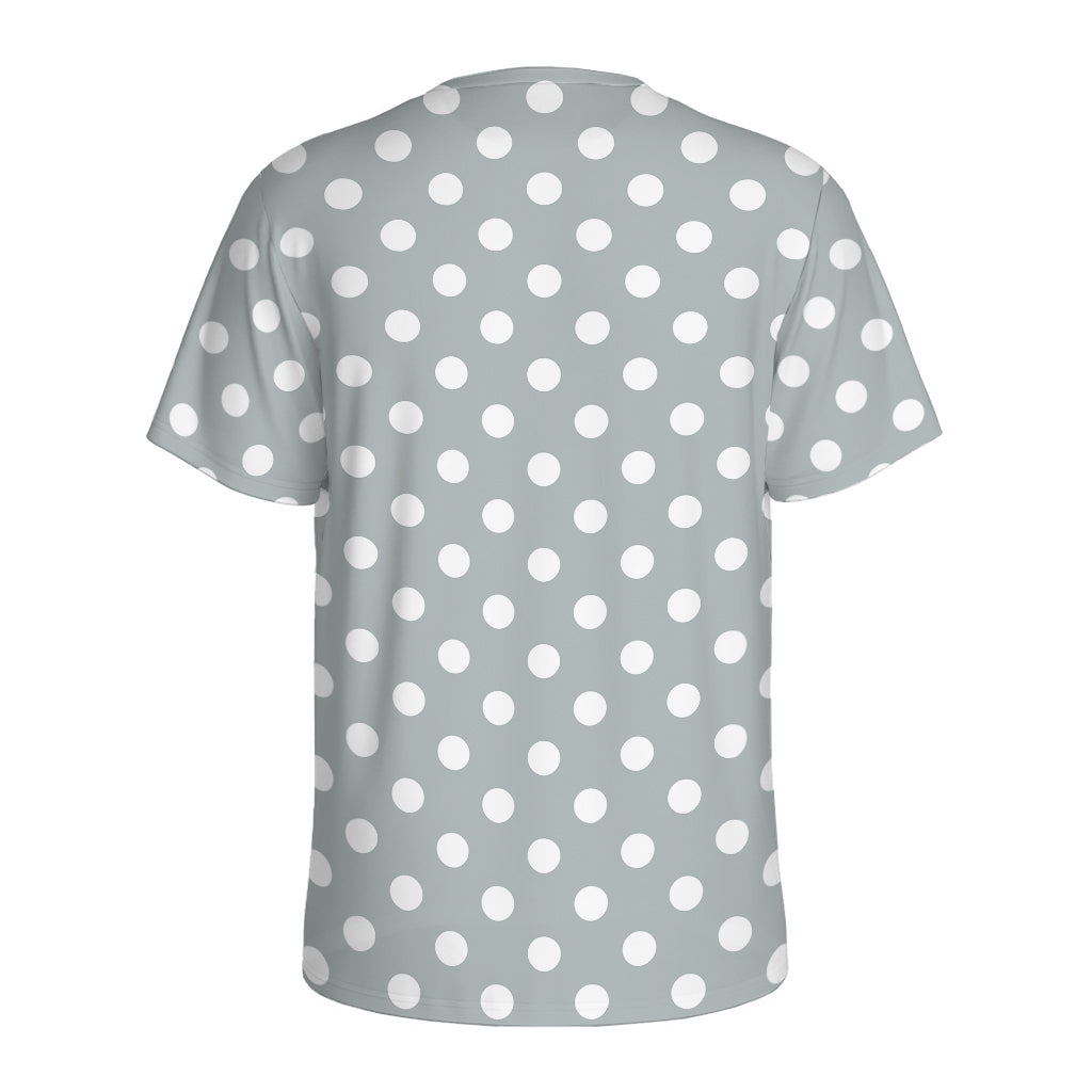 Grey And White Polka Dot Pattern Print Men's Sports T-Shirt