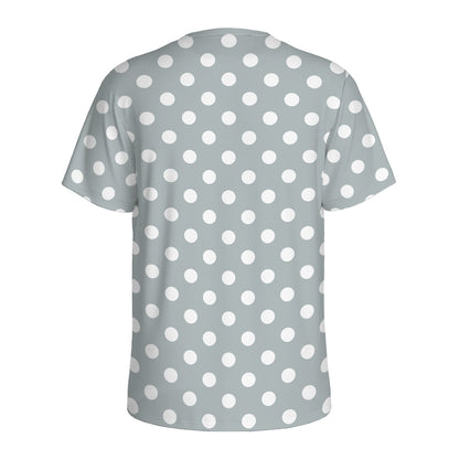 Grey And White Polka Dot Pattern Print Men's Sports T-Shirt