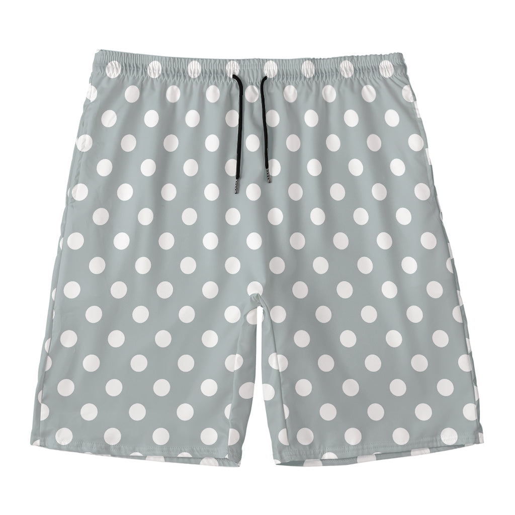 Grey And White Polka Dot Pattern Print Men's Swim Trunks