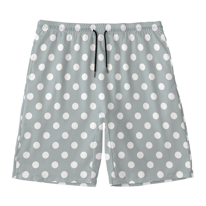 Grey And White Polka Dot Pattern Print Men's Swim Trunks